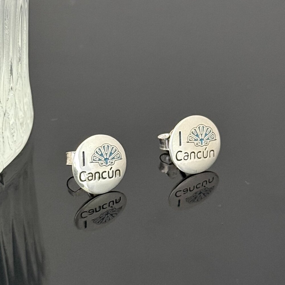 I Love Cancun Earrings S925 Sterling Silver Handmade Ear Stud